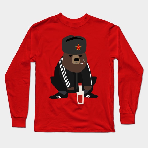 Gopnik bear squatting on the street Long Sleeve T-Shirt by FOGSJ